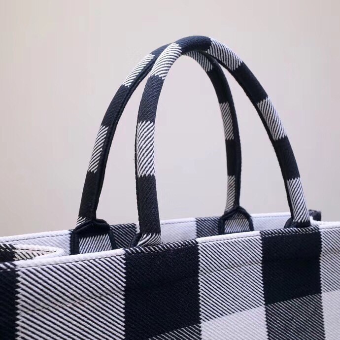 Dior Book Tote Bag In White/Black Check Embroidered Canvas 101