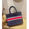 Dior Book Tote In Blue Crocodile-Effect Embroidered Velvet 173