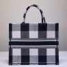 Dior Book Tote Bag In White/Black Check Embroidered Canvas 101