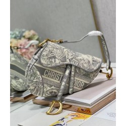 Dior Saddle Bag In Grey Toile de Jouy Embroidery 028