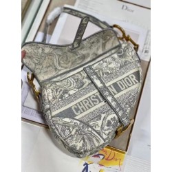 Dior Saddle Bag In Grey Toile de Jouy Embroidery 028