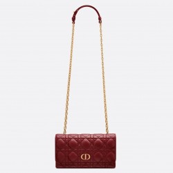 Dior Caro Belt Pouch with Chain In Bordeaux Calfskin 050