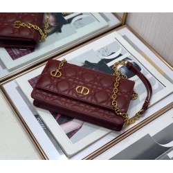 Dior Caro Belt Pouch with Chain In Bordeaux Calfskin 050