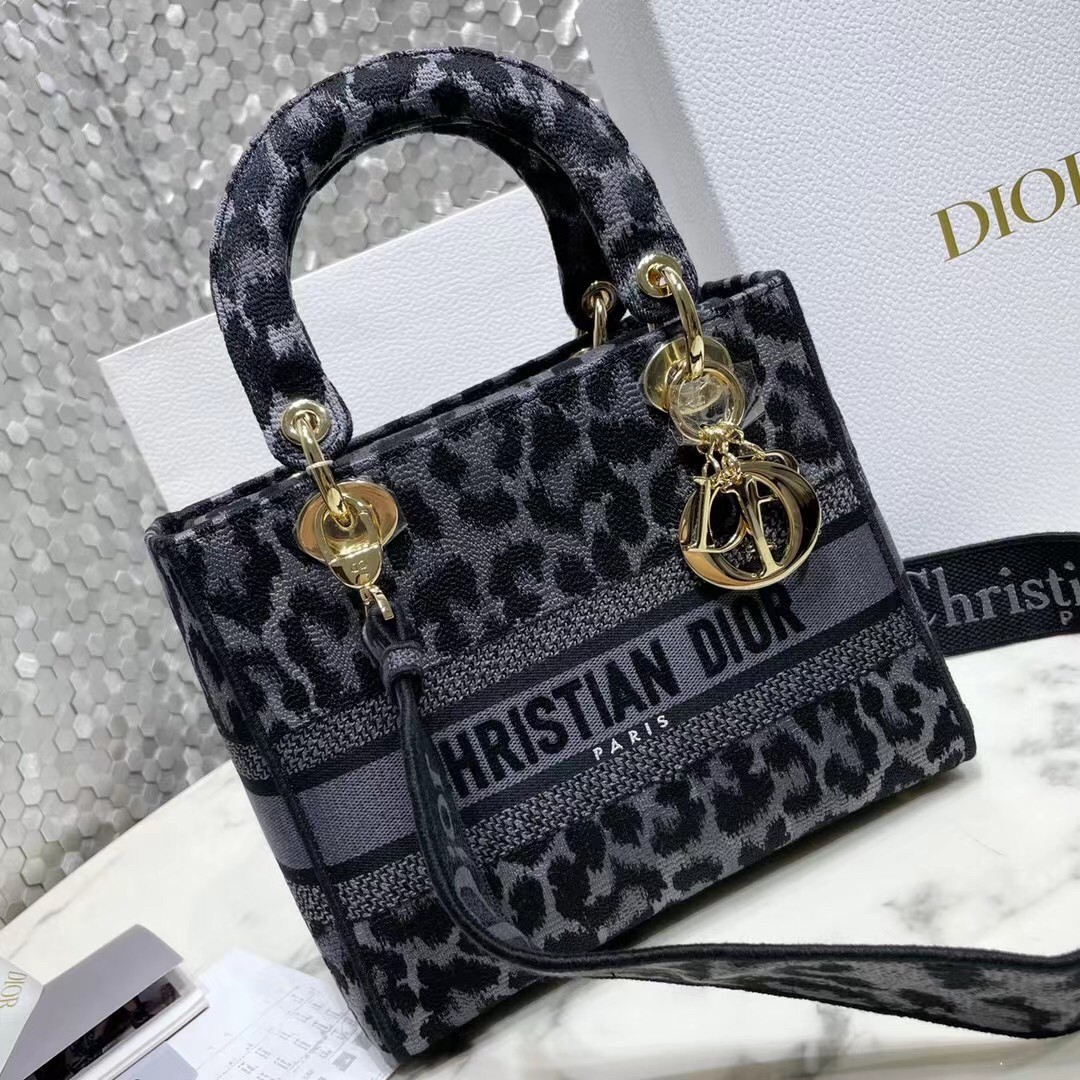 Dior Medium Lady D-Lite Bag In Grey Mizza Embroidery 364