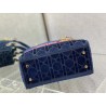 Dior Medium Lady D-Lite Bag In Blue Velvet Embroidery 388