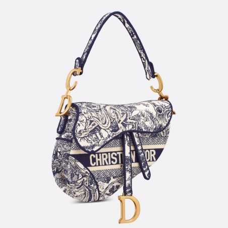 Dior Saddle Bag In Blue Toile de Jouy Embroidery 849