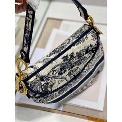 Dior Saddle Bag In Blue Toile de Jouy Embroidery 849