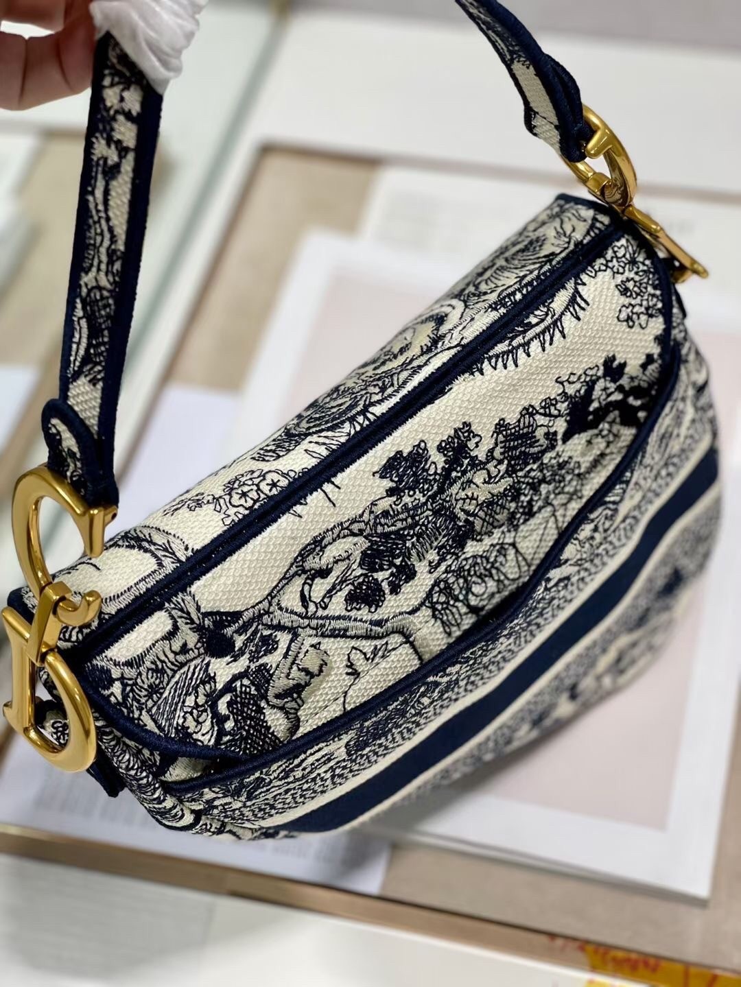 Dior Saddle Bag In Blue Toile de Jouy Embroidery 849