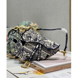 Dior Saddle Bag In Blue Toile de Jouy Embroidery 849