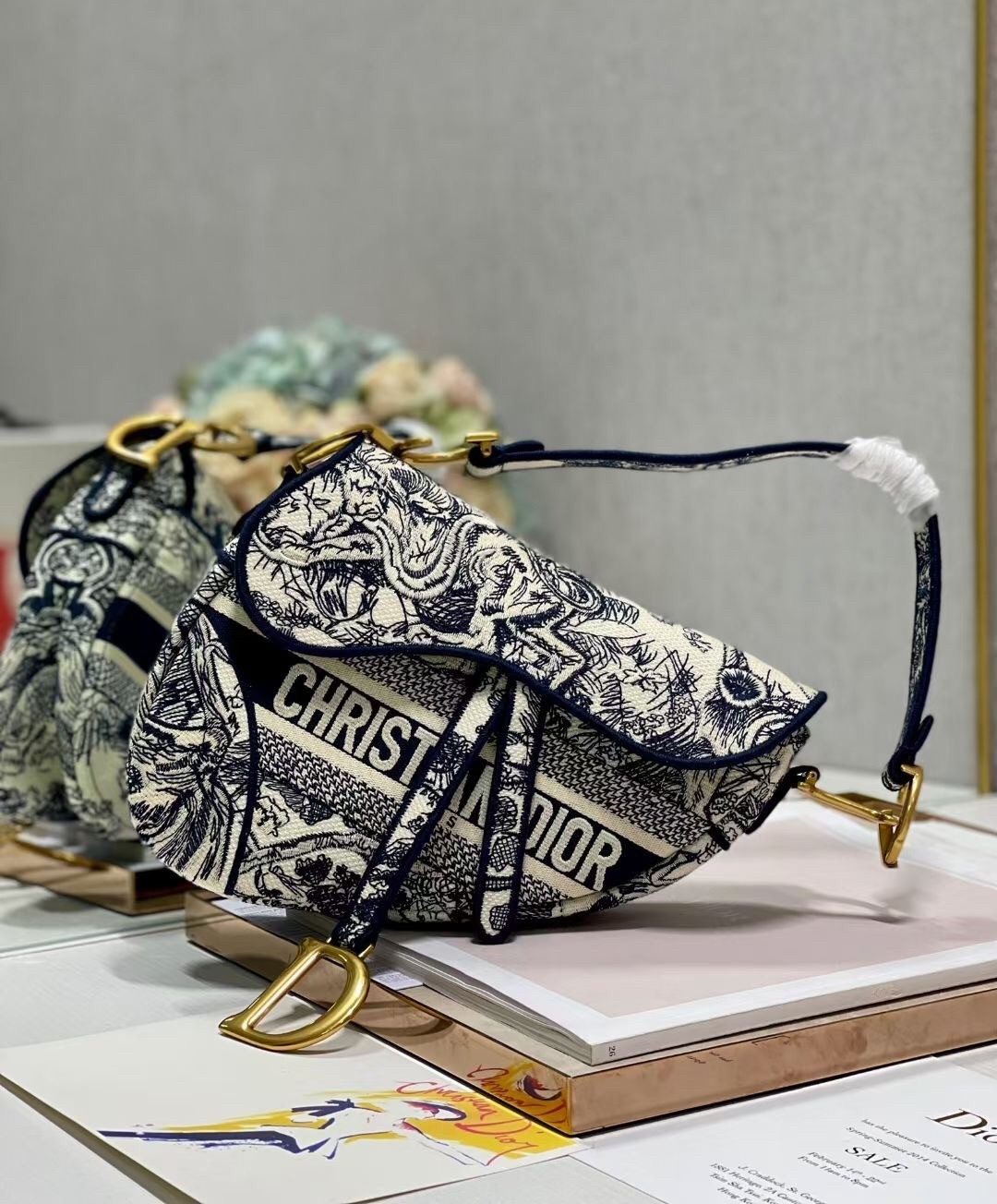 Dior Saddle Bag In Blue Toile de Jouy Embroidery 849