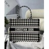 Dior Small Book Tote In Black Houndstooth Embroidery 886