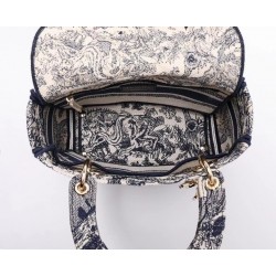 Dior Medium Lady D-Lite Bag In Blue Toile de Jouy Embroidery 923