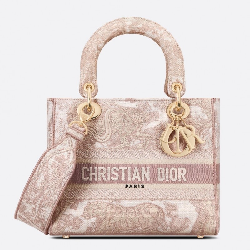 Dior Medium Lady D-Lite Bag In Pink Toile de Jouy Embroidery 267