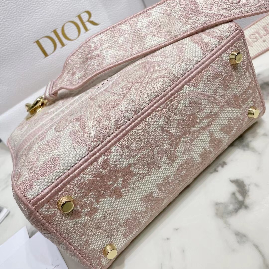 Dior Medium Lady D-Lite Bag In Pink Toile de Jouy Embroidery 267