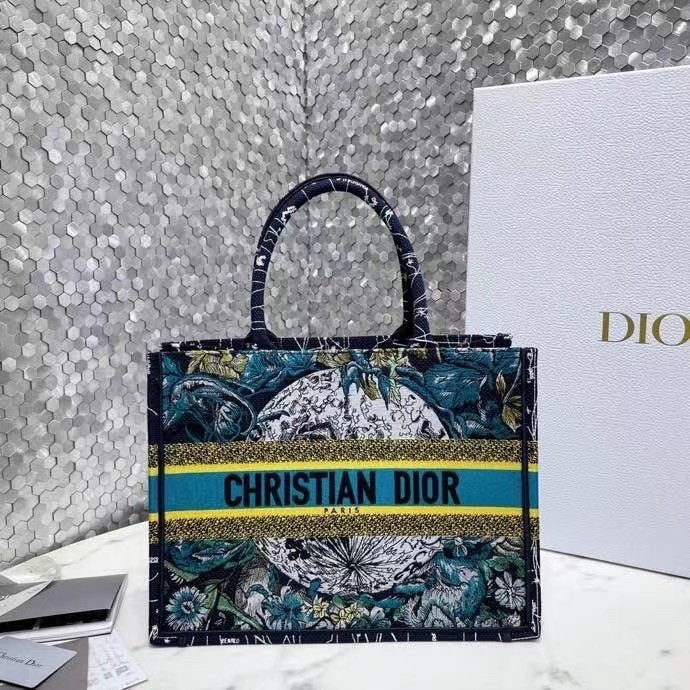 Dior Small Book Tote In Blue Dior Constellation Embroidery 304