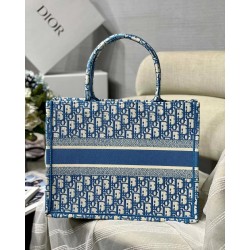 Dior Small Book Tote In Cornflower Blue Dior Oblique Embroidery 364