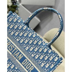 Dior Small Book Tote In Cornflower Blue Dior Oblique Embroidery 364