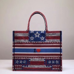 Dior Book Tote Bag In American Flag Embroidered Canvas 706