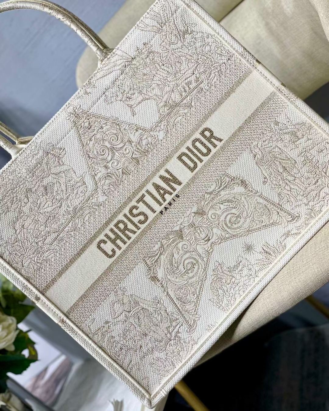 Dior Book Tote Bag In Dior Around the World Stella Embroidery 396