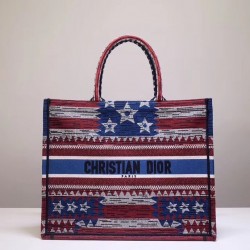 Dior Book Tote Bag In American Flag Embroidered Canvas 706