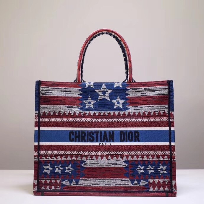 Dior Book Tote Bag In American Flag Embroidered Canvas 706