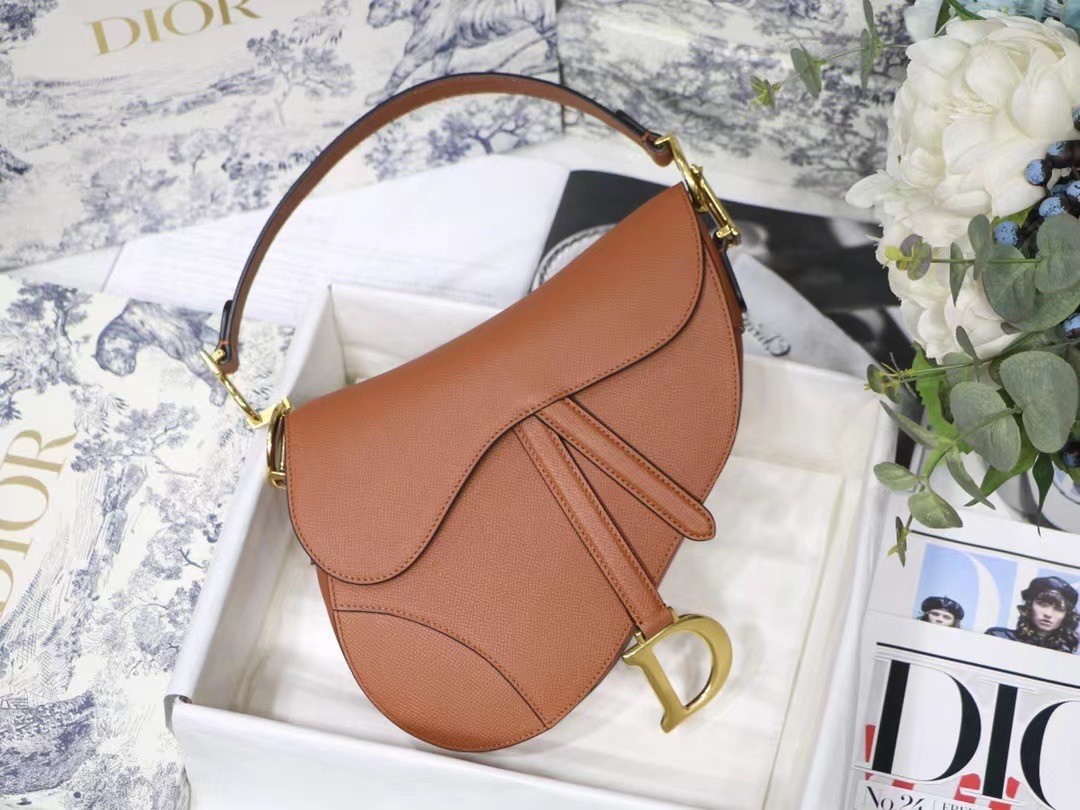 Dior Saddle Bag In Brown Grained Calfskin 509