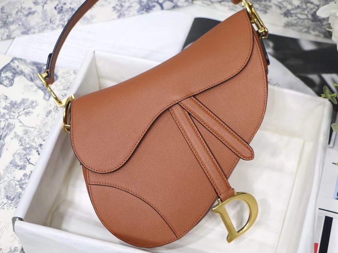 Dior Saddle Bag In Brown Grained Calfskin 509