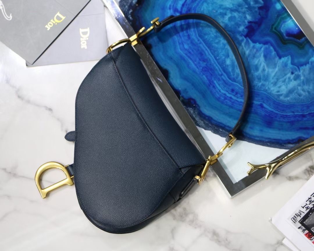 Dior Saddle Bag In Navy Blue Grained Calfskin 545