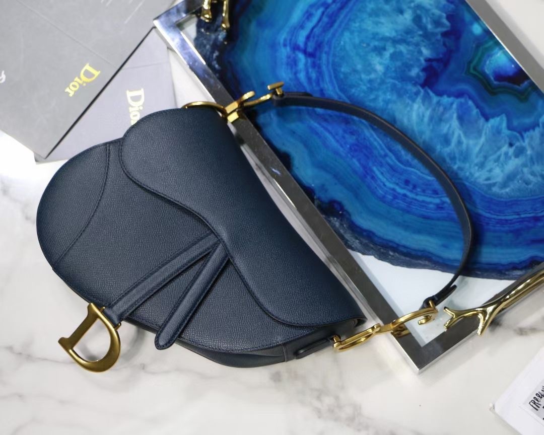 Dior Saddle Bag In Navy Blue Grained Calfskin 545