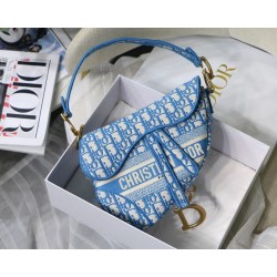 Dior Saddle Bag In Cornflower Blue Dior Oblique Embroidery 599