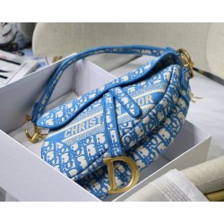 Dior Saddle Bag In Cornflower Blue Dior Oblique Embroidery 599