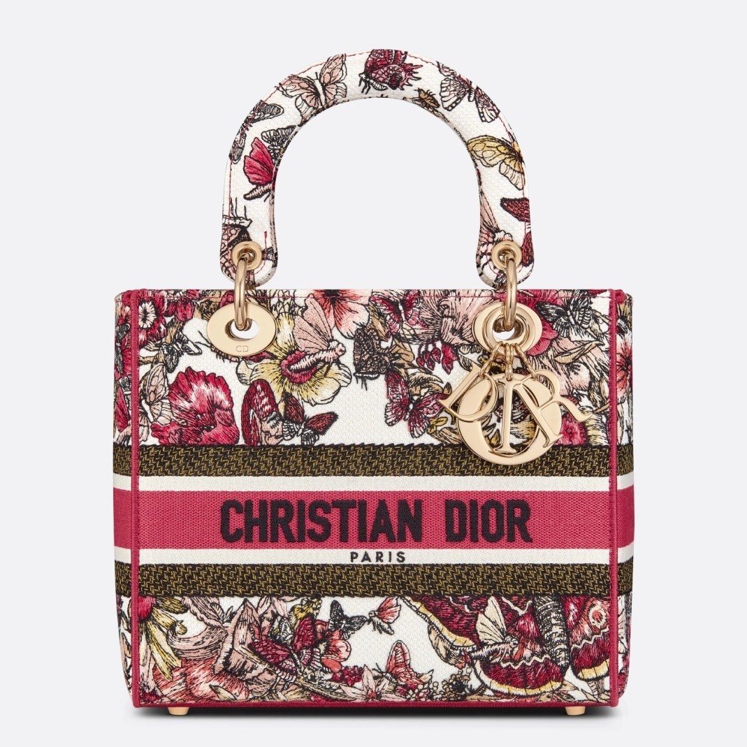 Dior Medium Lady D-Lite Bag In Multicolor Butterfly Embroidery 658