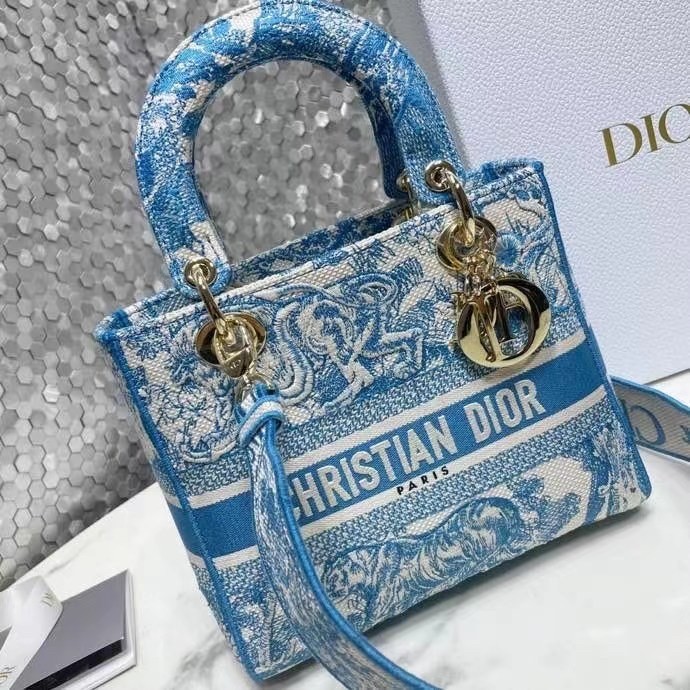 Dior Medium Lady D-Lite Bag In Blue Toile de Jouy Canvas 681