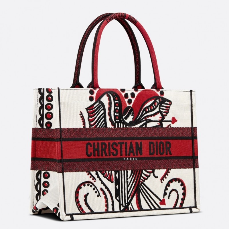 Dior Medium Book Tote In Latte Multicolor Cupidon Embroidery 230