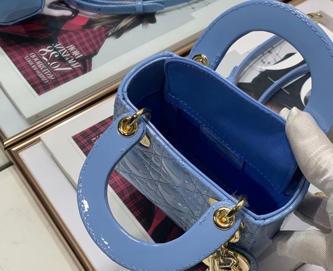 Dior Micro Lady Dior Bag In Blue Patent Calfskin 302