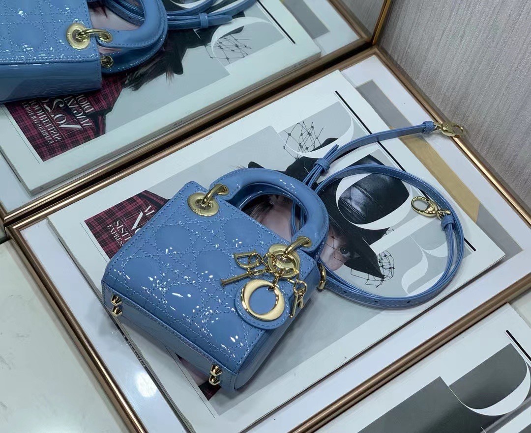 Dior Micro Lady Dior Bag In Blue Patent Calfskin 302