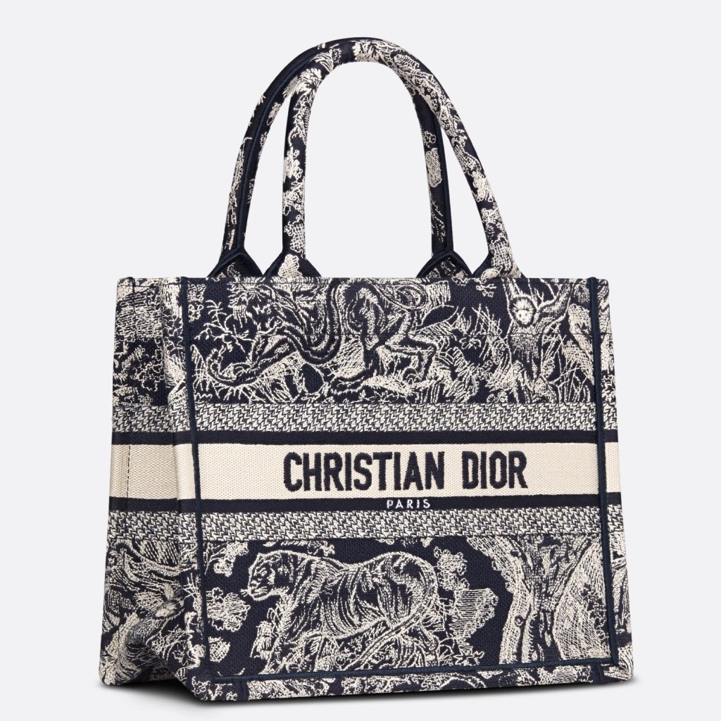 Dior New Small Book Tote In Blue Toile de Jouy Reverse Embroidery 844