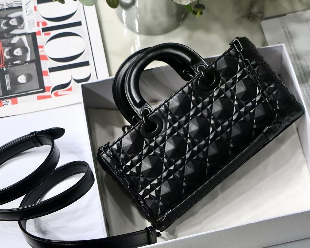 Dior Lady D-Joy Bag In Black Calfskin with Diamond Motif 536