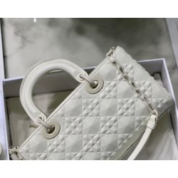 Dior Lady D-Joy Bag In White Calfskin with Diamond Motif 790