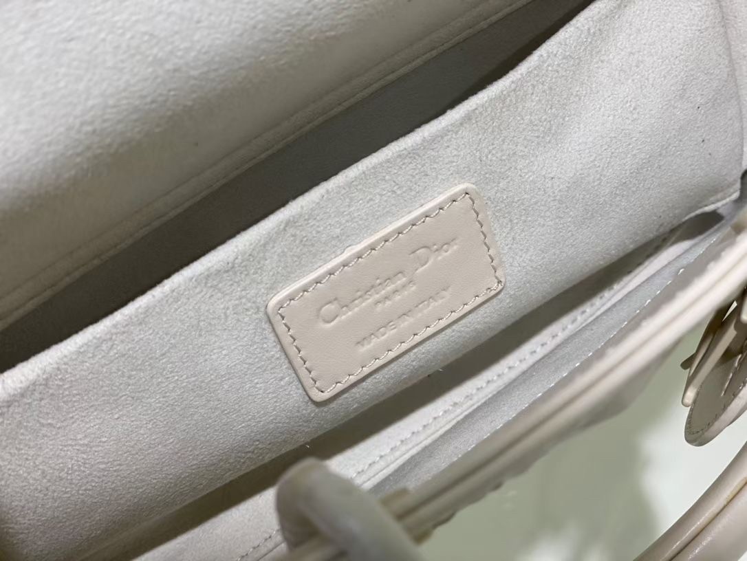 Dior Lady D-Joy Bag In White Calfskin with Diamond Motif 790