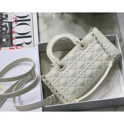 Dior Lady D-Joy Bag In White Calfskin with Diamond Motif 790