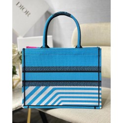 Dior Medium Book Tote Bag In Blue D-Jungle Pop Embroidery 851