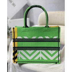 Dior Medium Book Tote Bag In Green D-Jungle Pop Embroidery 878