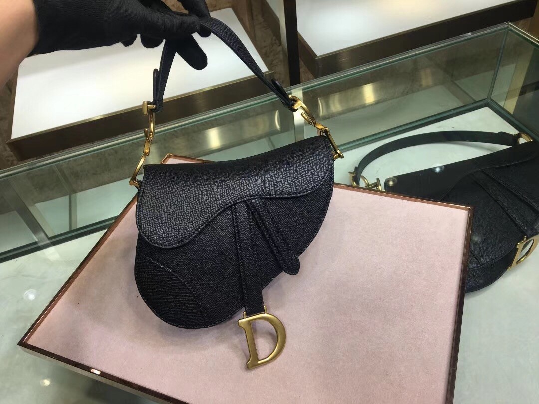 Dior Mini Saddle Bag In Black Grained Calfskin 552