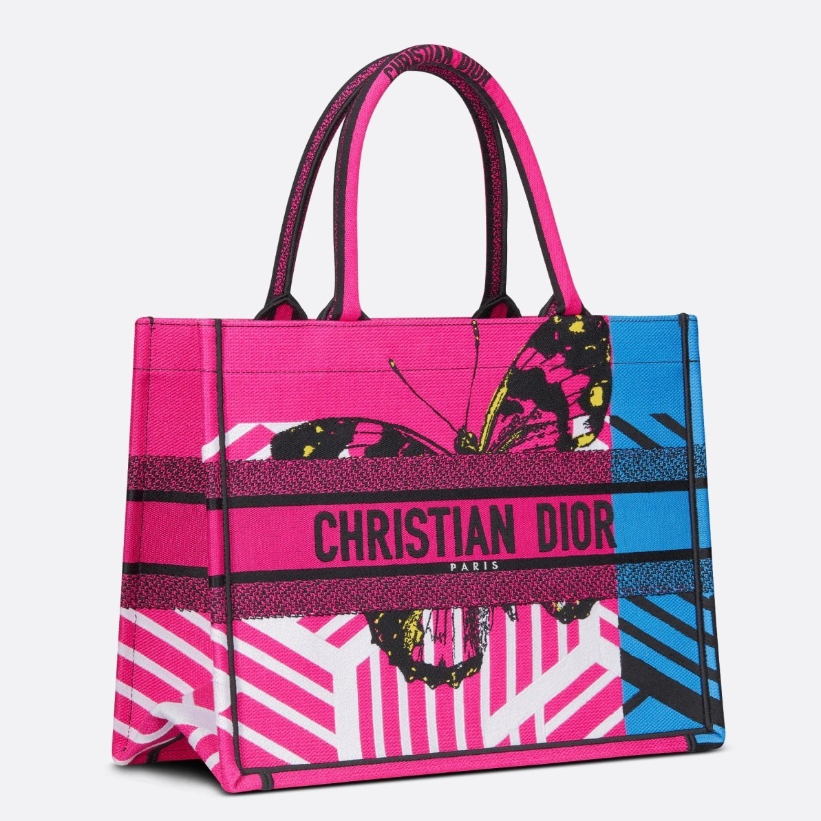 Dior Medium Book Tote Bag In Pink D-Jungle Pop Embroidery 923