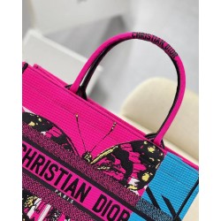 Dior Medium Book Tote Bag In Pink D-Jungle Pop Embroidery 923