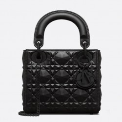 Dior Lady Dior Mini Bag In Black Calfskin with Diamond Motif 024