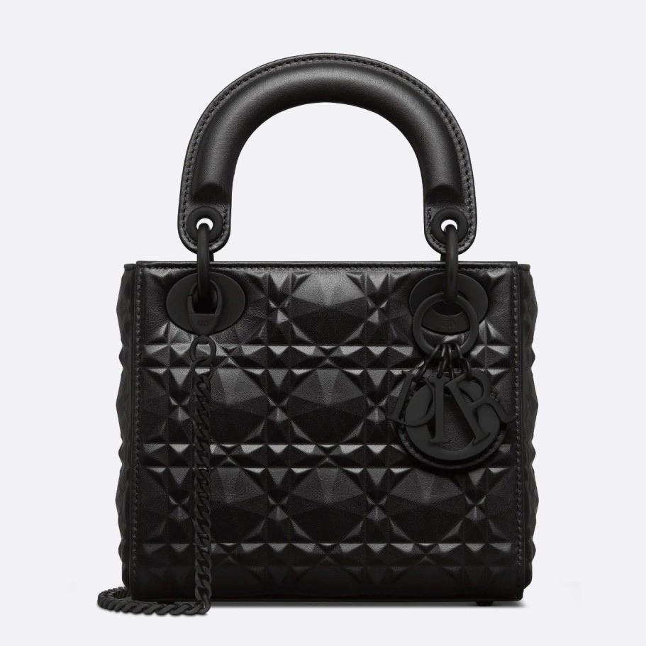 Dior Lady Dior Mini Bag In Black Calfskin with Diamond Motif 024