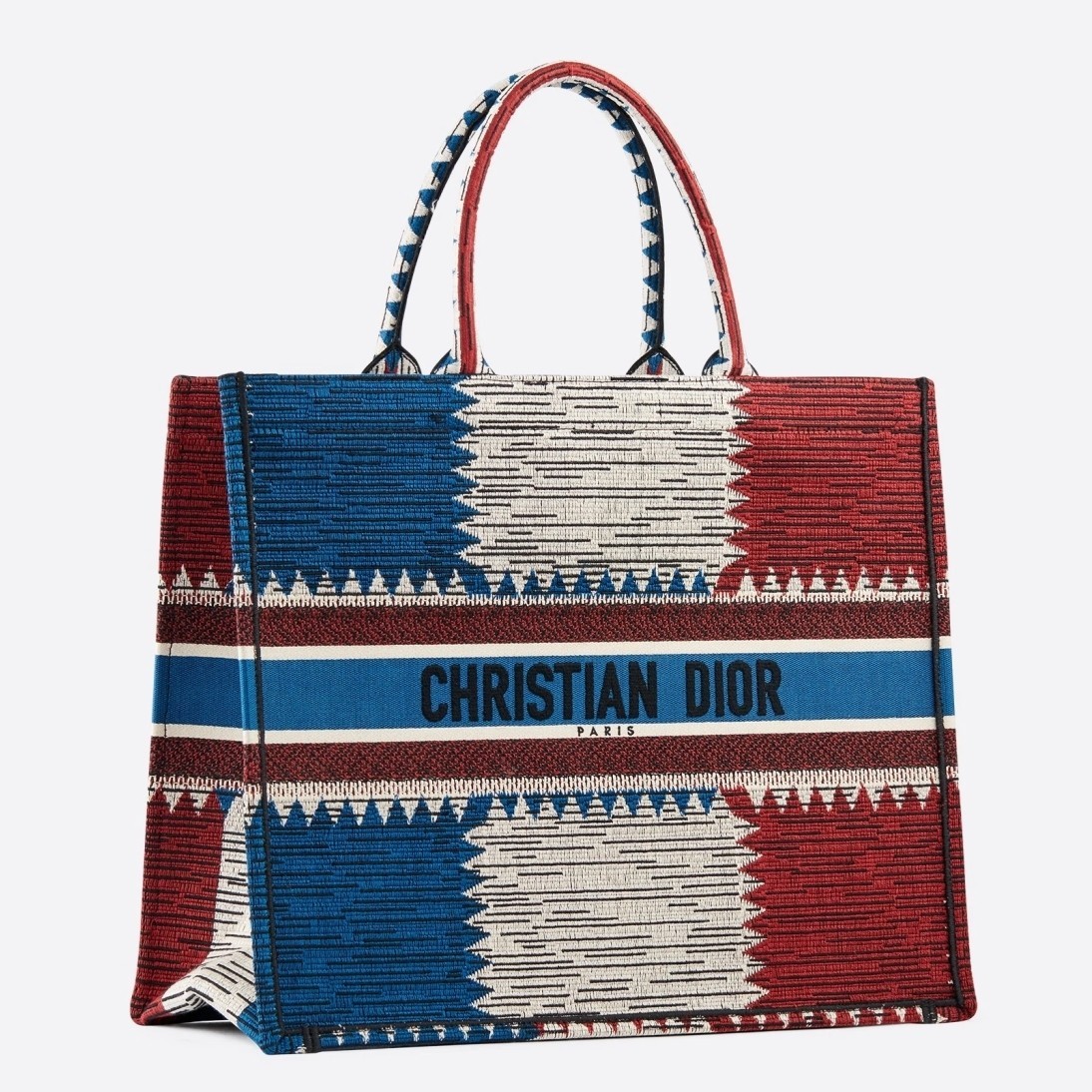 Dior Book Tote Bag In French Flag Embroidered Canvas 369