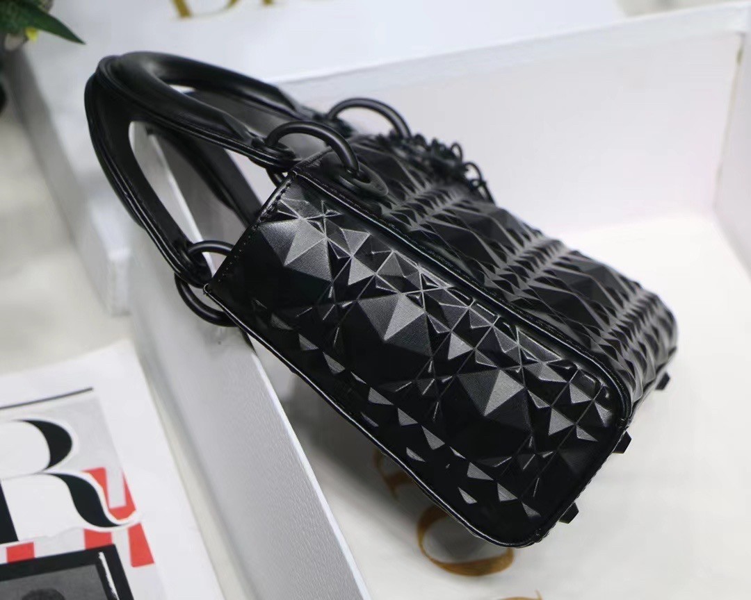 Dior Lady Dior Mini Bag In Black Calfskin with Diamond Motif 024